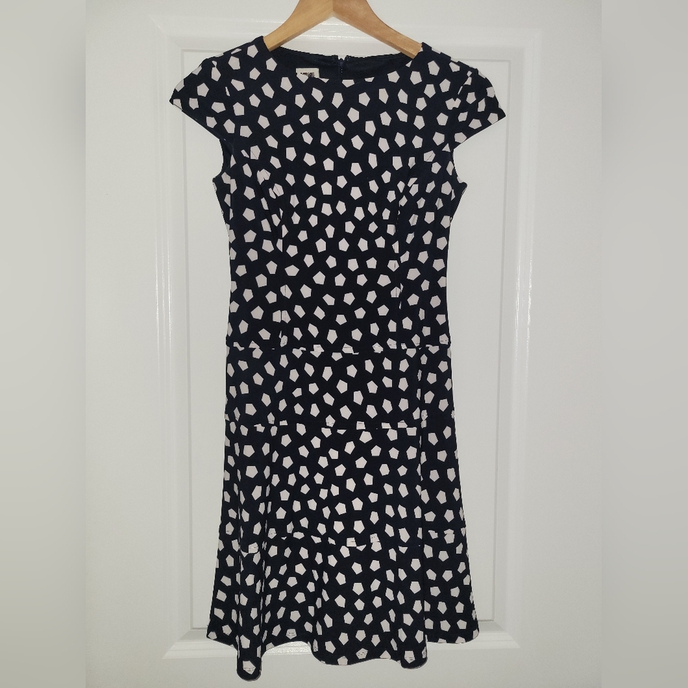 Anne Klein Black and White Patterned Midi Dress